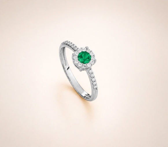 ANELLO PIETRA VERDE ORO BIANCO