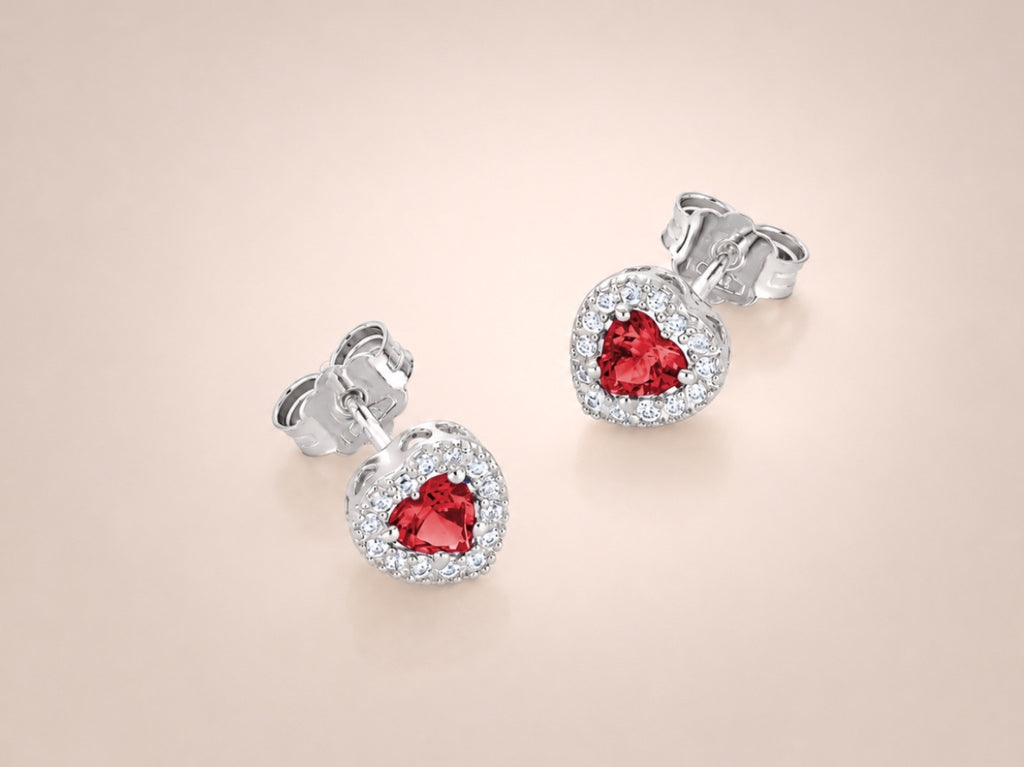 ORECCHINI CUORE ROSSO ORO BIANCO