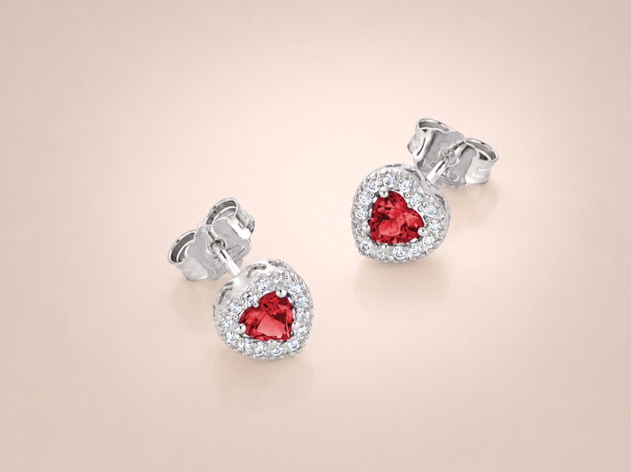 ORECCHINI CUORE ROSSO ORO BIANCO