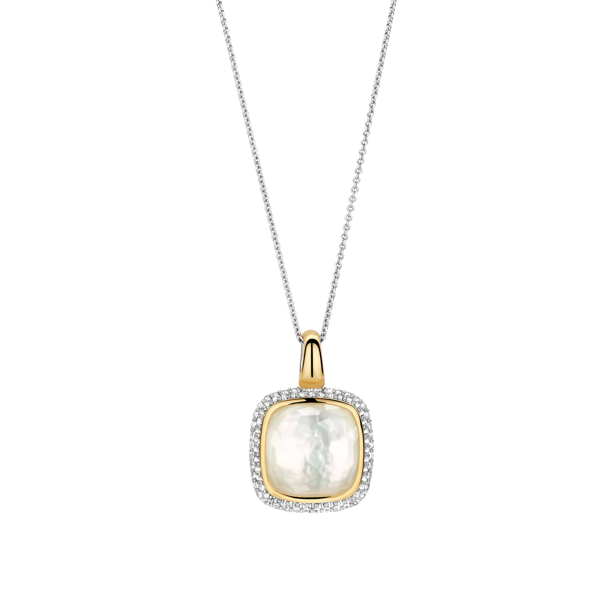 COLLANA CON CIONDOLO ZIRCONI E MADREPERLA